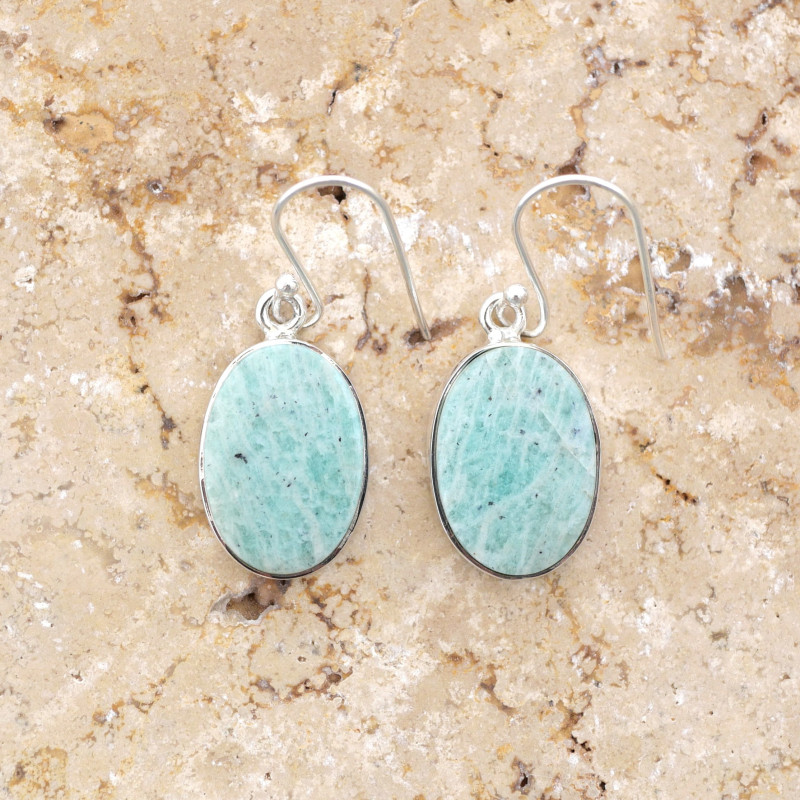 Boucles d'oreilles ovales en argent et Amazonite