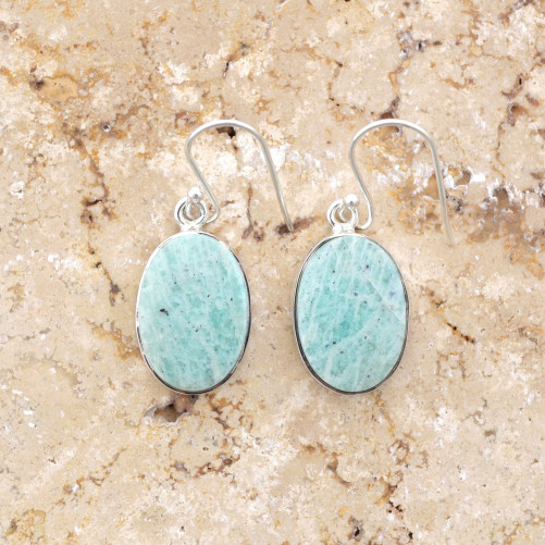 Boucles d'oreilles ovales en argent et Amazonite