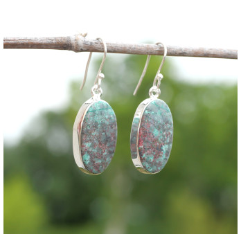 Boucles d'oreilles ovales pierre Sonora sunrise et argent
