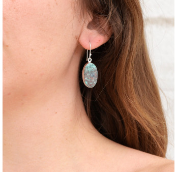 Boucles d'oreilles ovales pierre Sonora sunrise et argent