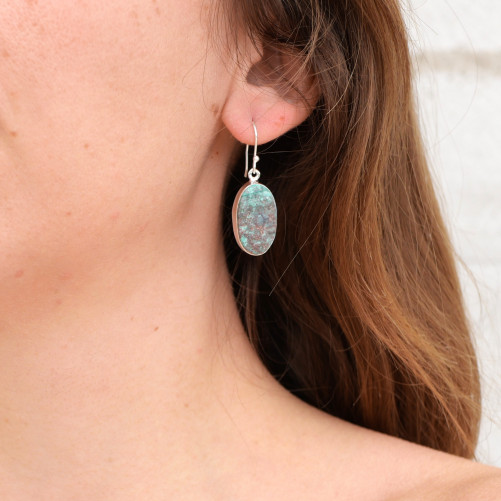 Boucles d'oreilles ovales pierre Sonora sunrise et argent