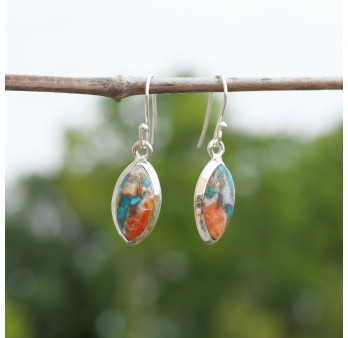Boucles d'oreilles navettes Turquoise Oyster et argent