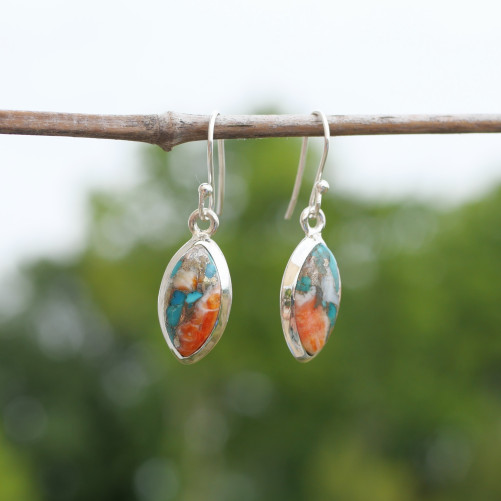 Boucles d'oreilles navettes Turquoise Oyster et argent