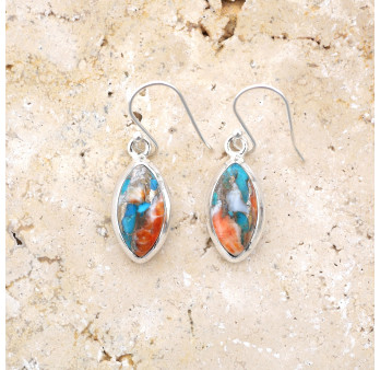 Boucles d'oreilles navettes Turquoise Oyster et argent