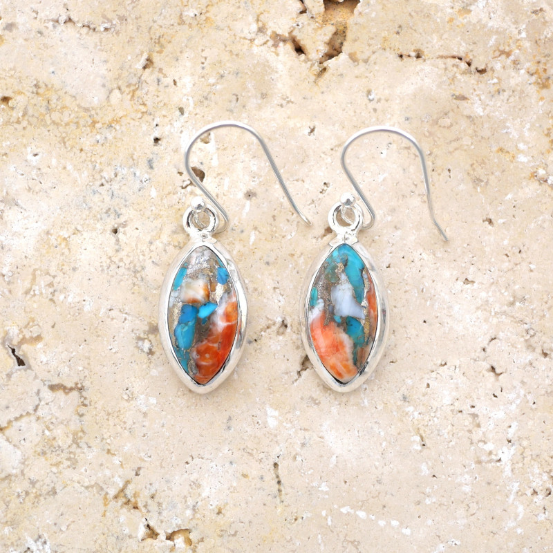 Boucles d'oreilles navettes Turquoise Oyster et argent