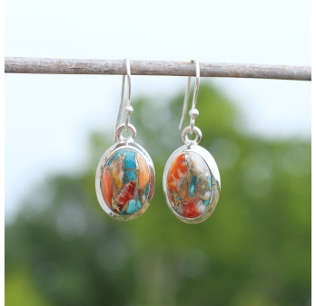Boucles d'oreilles ovales Turquoise Oyster et argent