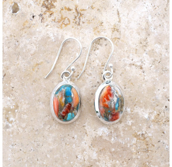 Boucles d'oreilles ovales Turquoise Oyster et argent