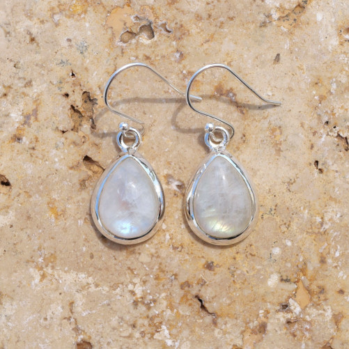 Boucles d'oreilles gouttes Pierre de lune et argent