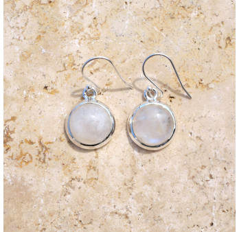 Boucles d'oreilles rondes Pierre de lune et argent