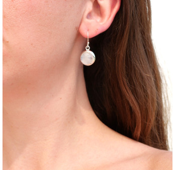 Boucles d'oreilles rondes Pierre de lune et argent