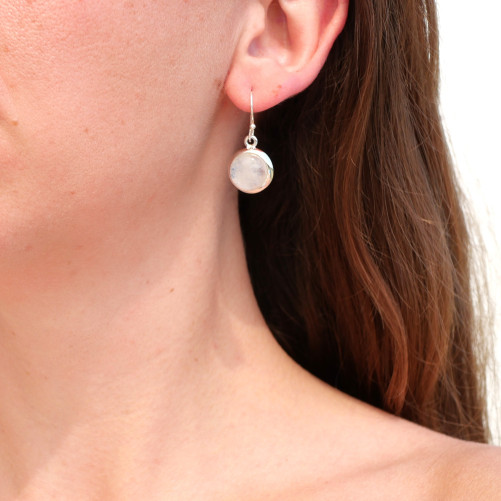 Boucles d'oreilles rondes Pierre de lune et argent