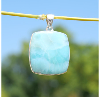 Gros pendentif rectangulaire pierre Larimar et argent