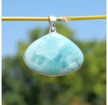 Gros pendentif goutte pierre Larimar et argent