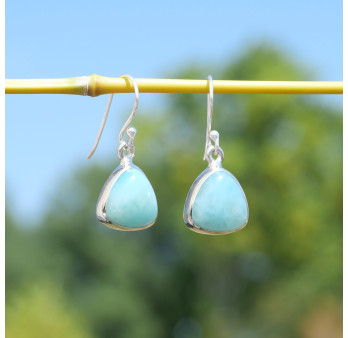 Boucles d'oreilles triangulaires pierre Larimar et argent