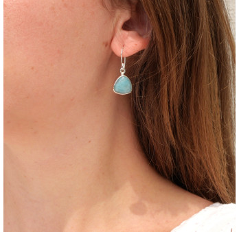 Boucles d'oreilles triangulaires pierre Larimar et argent