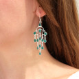 Boucles longues pampilles argent et 13 petites pierres Agate verte