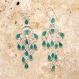 Boucles longues pampilles argent et 13 petites pierres Agate verte