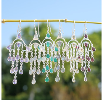 Belles boucles longues pampilles argent et 13 petites pierres Citrine