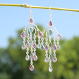 Boucles longues pampilles argent et 13 petites pierres Tourmaline