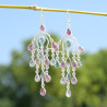 Boucles longues pampilles argent et 13 petites pierres Tourmaline