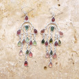 Boucles longues pampilles argent et 13 petites pierres Tourmaline