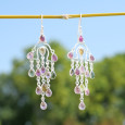 Boucles longues pampilles argent et 13 petites pierres Tourmaline