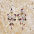 Boucles longues pampilles argent et 13 petites pierres Tourmaline