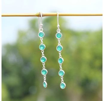 Longues boucles d'oreilles en argent et 5 pierres Agate verte