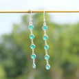 Longues boucles d'oreilles en argent et 5 pierres Agate verte