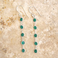 Longues boucles d'oreilles en argent et 5 pierres Agate verte