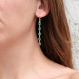 Longues boucles d'oreilles en argent et 5 pierres Agate verte