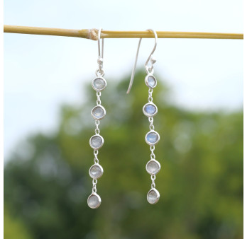 Longues boucles d'oreilles en argent et 5 pierres Labradorite