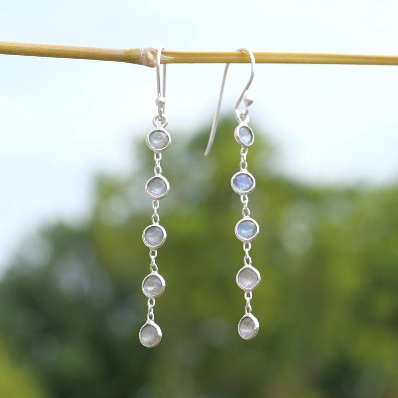 Longues boucles d'oreilles en argent et 5 pierres Labradorite