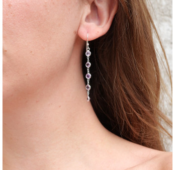 Longues boucles d'oreilles en argent et 5 pierres naturelles Améthyste