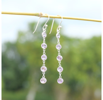 Longues boucles d'oreilles en argent et 5 pierres naturelles Améthyste
