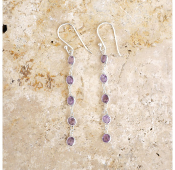 Longues boucles d'oreilles en argent et 5 pierres naturelles Améthyste