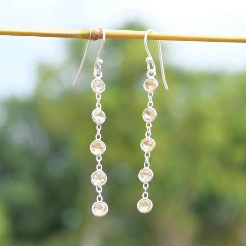 Longues boucles d'oreilles en argent et 5 pierres naturelles Citrine