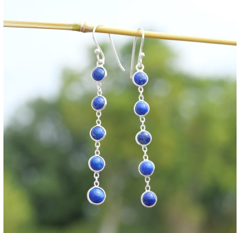 Longues boucles d'oreilles en argent et 5 pierres naturelles Lapis lazuli