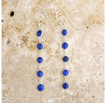 Longues boucles d'oreilles en argent et 5 pierres naturelles Lapis lazuli