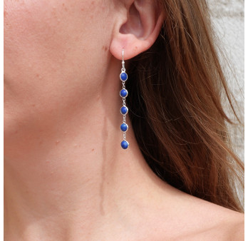 Longues boucles d'oreilles en argent et 5 pierres naturelles Lapis lazuli