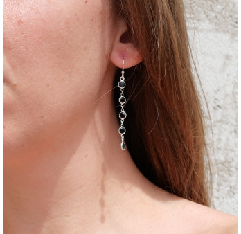 Longues boucles d'oreilles en argent et 5 pierres naturelles Onyx noir