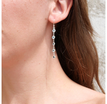 Longues boucles d'oreilles en argent et 5 pierres Topaze bleue