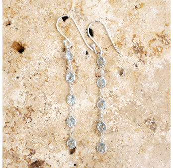 Longues boucles d'oreilles en argent et 5 pierres Topaze bleue
