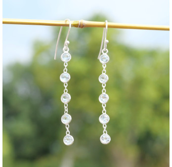 Longues boucles d'oreilles en argent et 5 pierres Topaze bleue