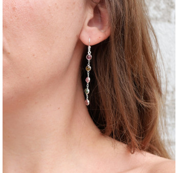 Longues boucles d'oreilles en argent et 5 pierres Tourmaline