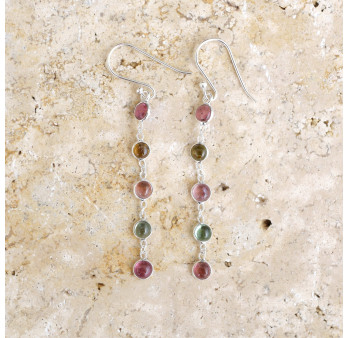 Longues boucles d'oreilles en argent et 5 pierres Tourmaline