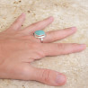 Bague pierre carrée Amazonite facettée monture double argent T55