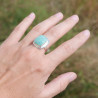 Bague pierre carrée Amazonite facettée monture double argent T55