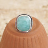 Bague pierre carrée Amazonite facettée monture double argent T55