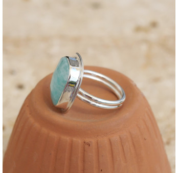 Bague pierre carrée Amazonite facettée monture double argent T55